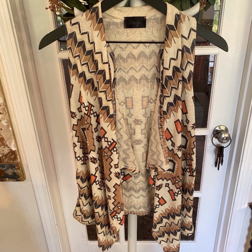 Truly U Aztec Bohemian Open Front Vest L
